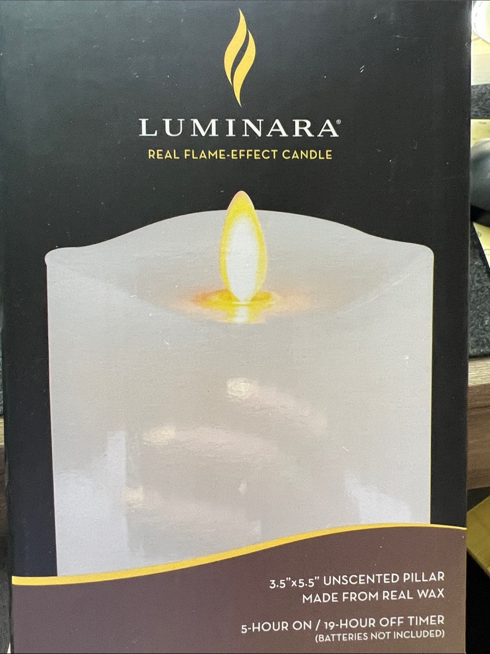New! Luminara White Real Flame-Effect Unscented Pillar Candle